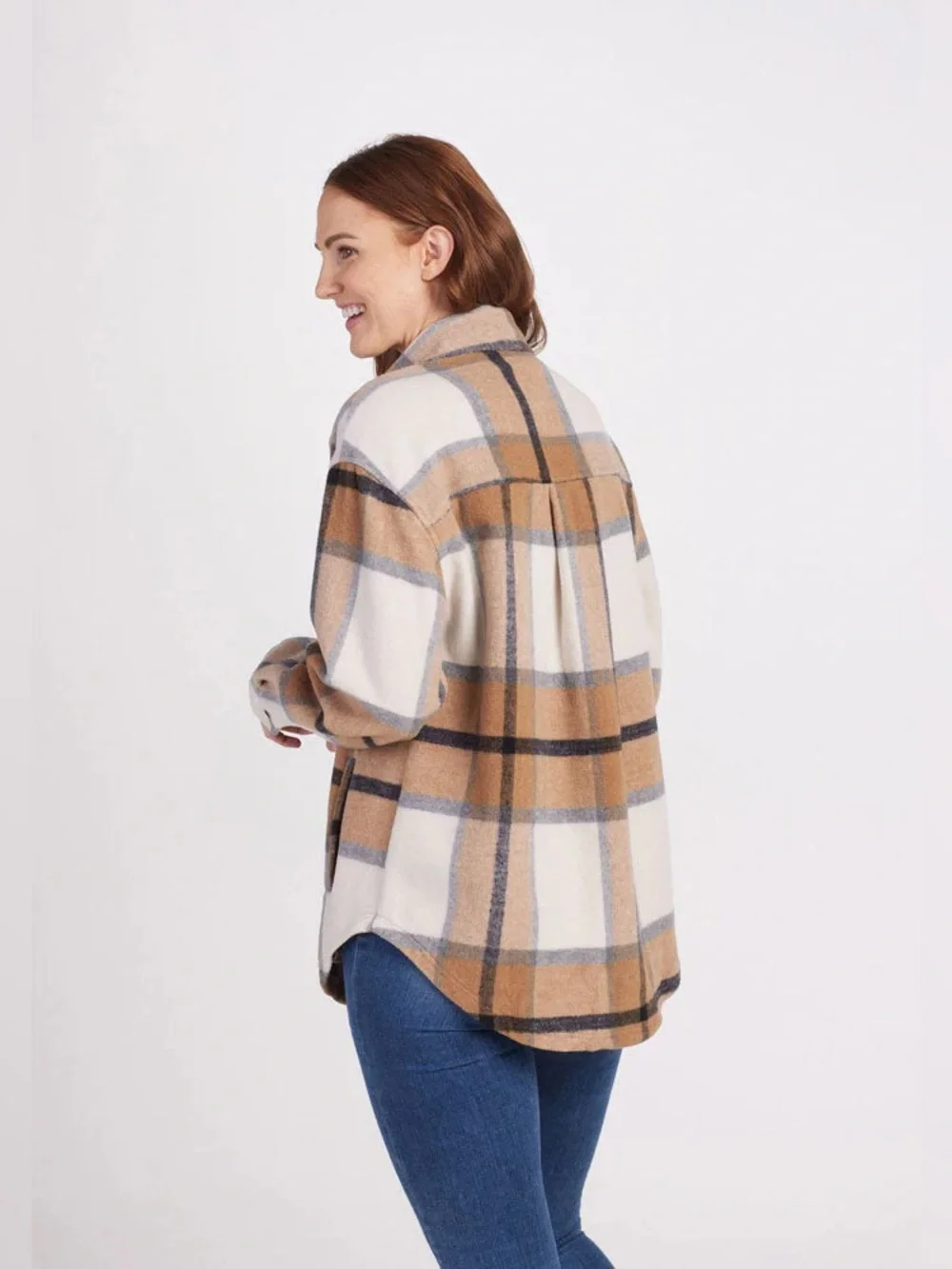 Woolx Sawyer Oversized Merino Wool Shacket Espresso Plaid S Brown Shirt Jacket - Picture 2 of 10